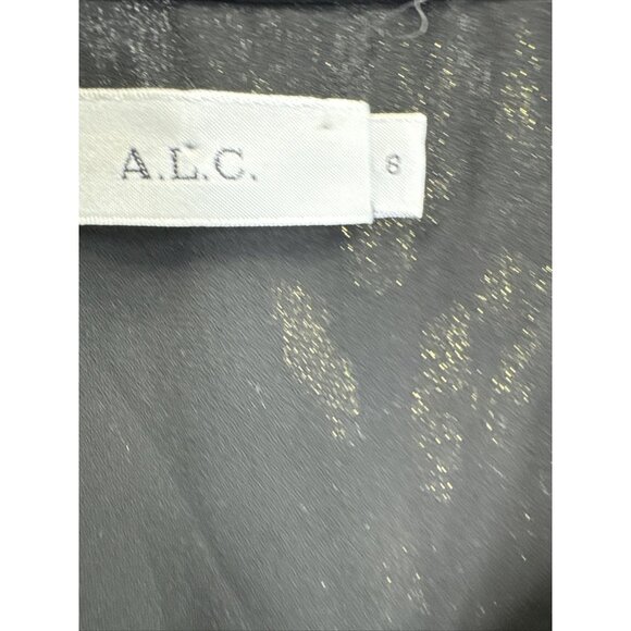 A.L.C. Women's Logan Metallic Print Silk Long Sleeve Blouse Size 8 - Picture 7 of 13